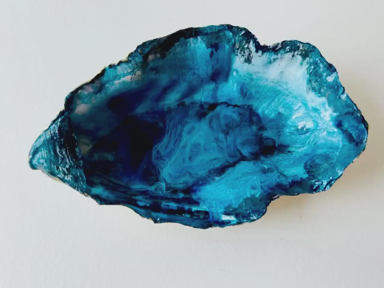 XL Hand painted Ocean Theme Oyster Trinket Dish, Shell Serving Tray, Coastal Decor, Host Gift