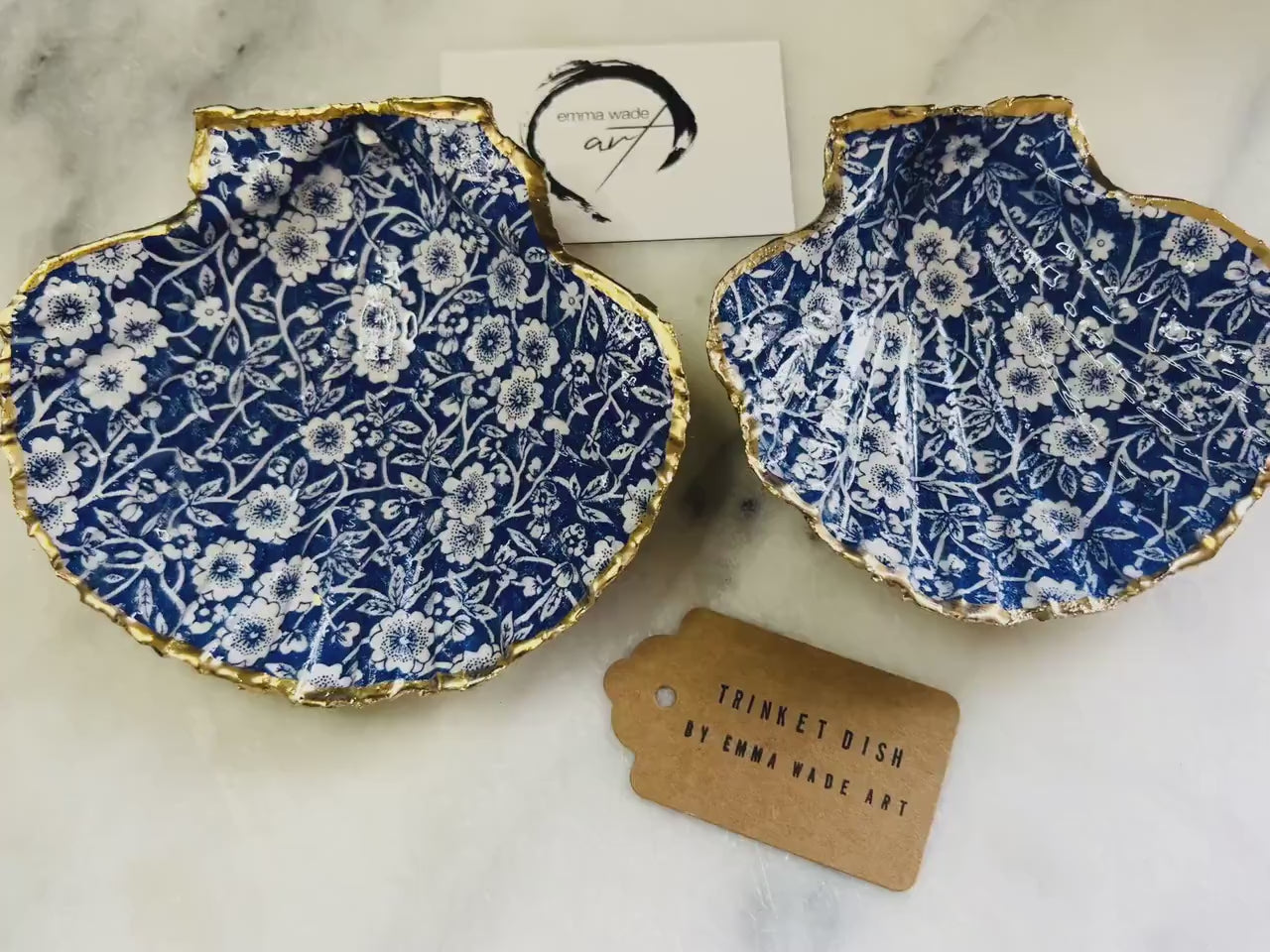 Blue & White Floral Dorset Scallop Trinket Dish, Shell Ring Holder, Floral Gift, Nature lover gift, Coastal decor