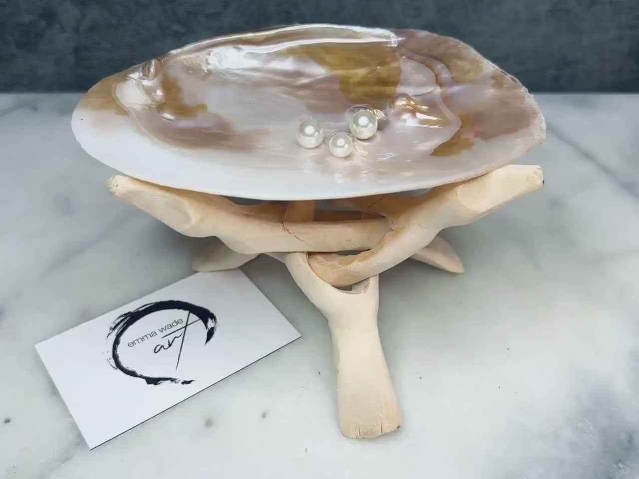 Freshwater Natural Oyster Shell Dish with Swarovski Pearls, Coastal Jewellery Dish with Optional Driftwood Stand,  Coastal Decor