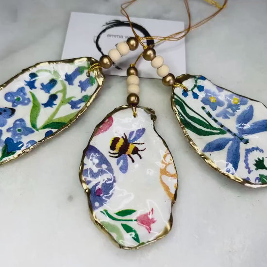Emma Bridgewater Bluebells, Bee, Oyster Hanging Ornaments, Shell Decor, Bee lover gift, Nature lover Gift