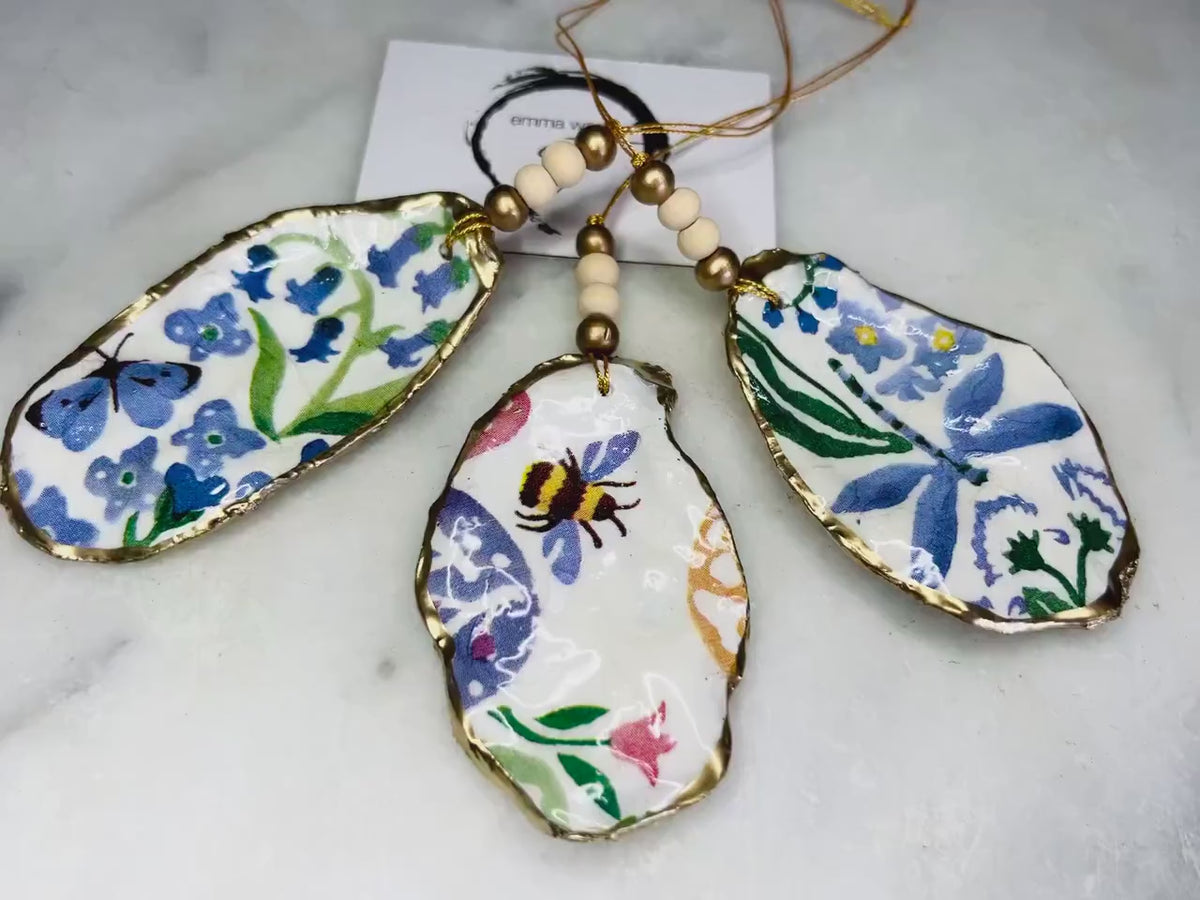 Emma Bridgewater Bluebells, Bee, Oyster Hanging Ornaments, Shell Decor, Bee lover gift, Nature lover Gift