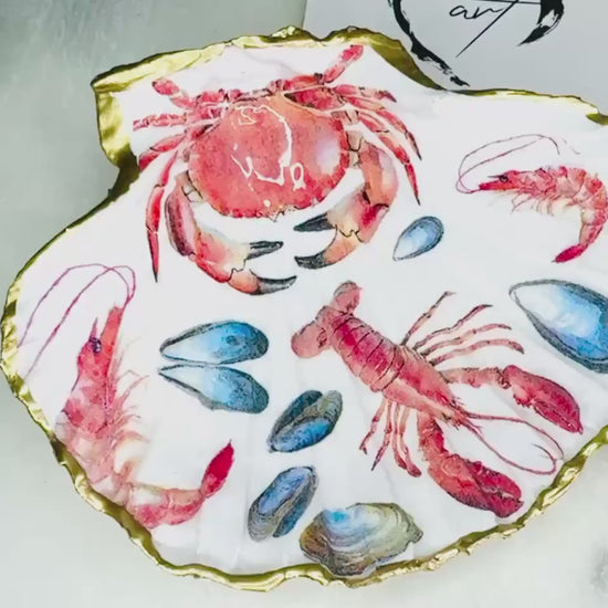 Hand-Gilded Scallop Shell Trinket Dish | Crab & Lobster Coastal Decor | Gold Leaf Jewellery Dish, Nautical Gift, Coastal Host gift