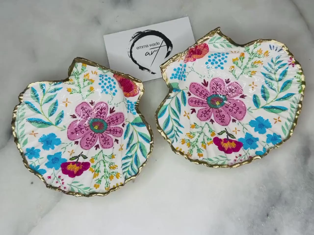 Summer Flowers Floral Scallop Trinket Dish: Hand-Gilded Gold Leaf Jewellery Dish, Floral Gift, Bridgerton Gift