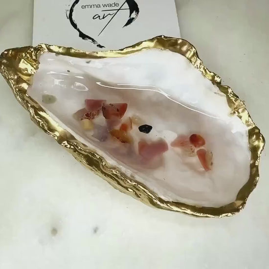 Dorset Oyster Shell Ring Dish: Gold Leaf & Sea Glass Resin