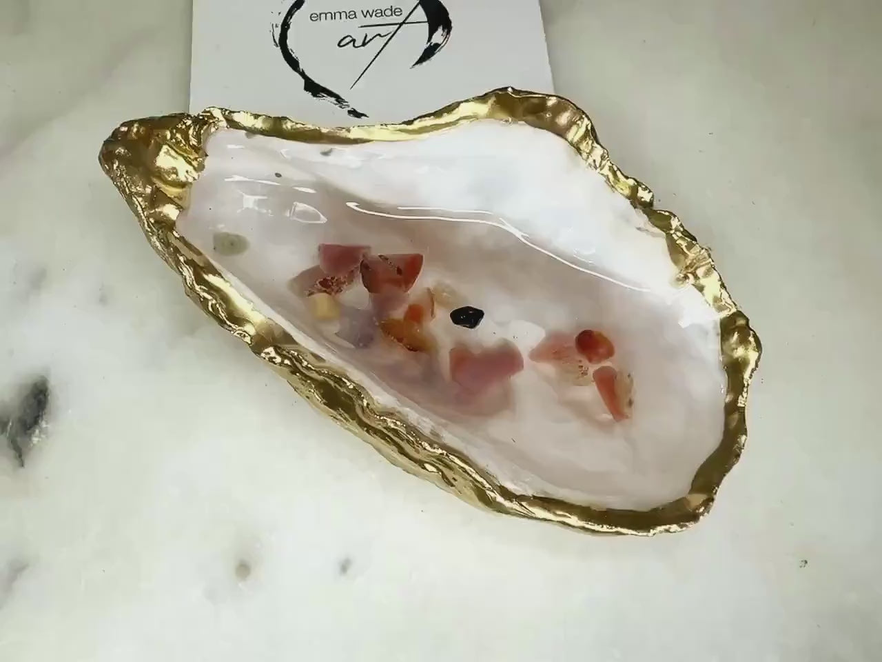 Dorset Oyster Shell Ring Dish: Gold Leaf & Sea Glass Resin
