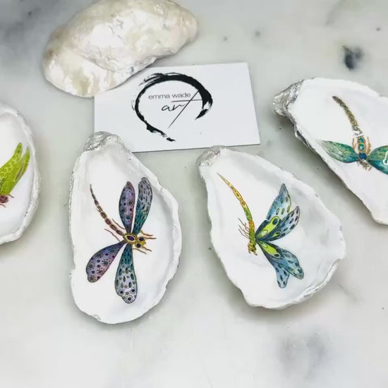 Dragonfly Natural Oyster Shell Ring Dish: Pearl or Gilded Gold Leaf Trinket dish, Coastal gift, Nature gift, 4 design options