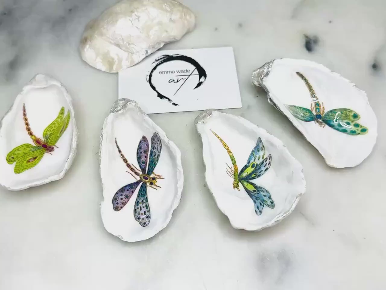 Dragonfly Natural Oyster Shell Ring Dish: Pearl or Gilded Gold Leaf Trinket dish, Coastal gift, Nature gift, 4 design options