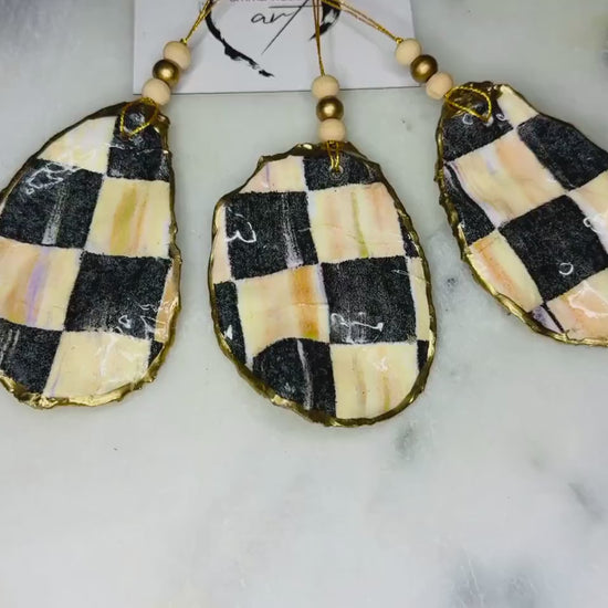 Black & Gold Pearl Oyster Shell Ornaments | Individual or Set of 3 | Hand-Gilded Dorset Hanging Decorations | Host Gift