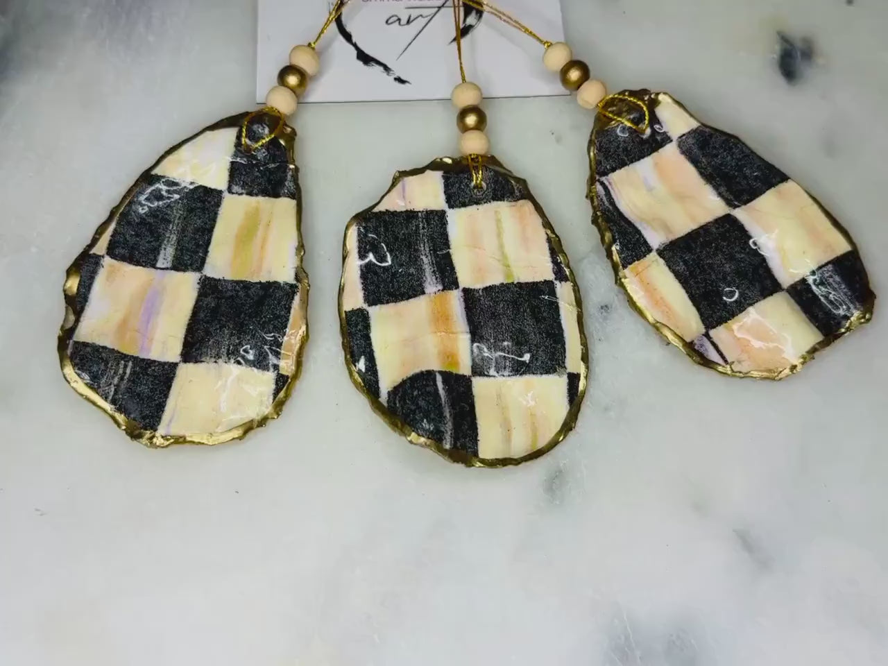 Black & Gold Pearl Oyster Shell Ornaments | Individual or Set of 3 | Hand-Gilded Dorset Hanging Decorations | Host Gift