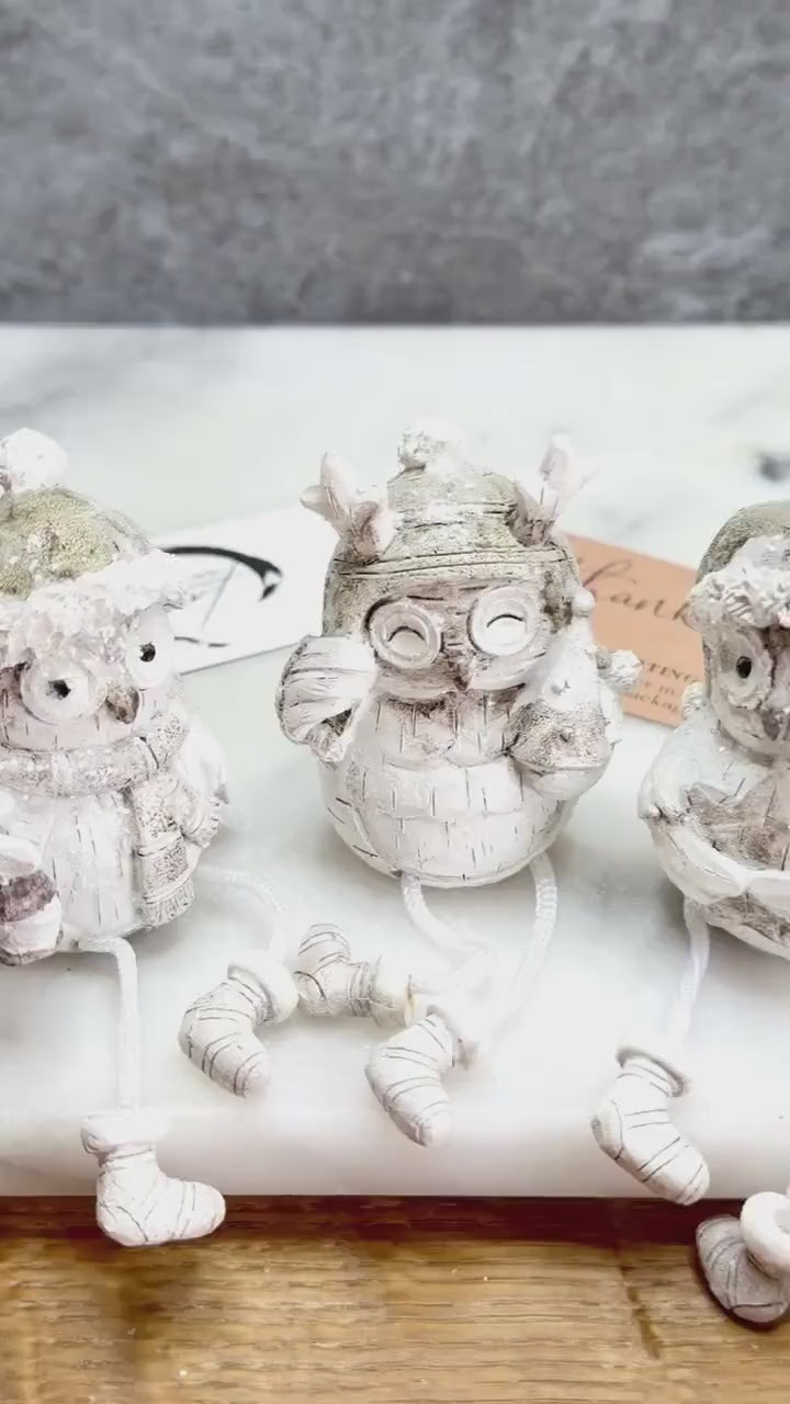 Set of 3 Christmas Owl Decorations | Woodland Winter Shelf Sitters | Festive Owl Ornaments | Christmas Gift & Stocking Filler | Nature Gift