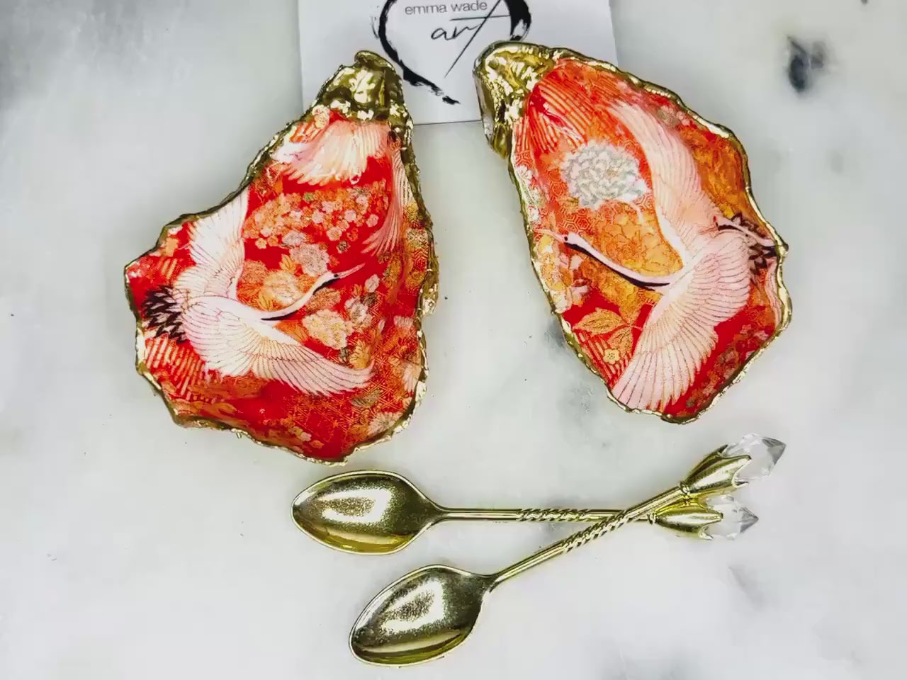 Pair of Orange Flamingo Japanese Uk Oyster Salt and Pepper Set, Shell Salt Gift, Shell Cruet Set, Coastal decor