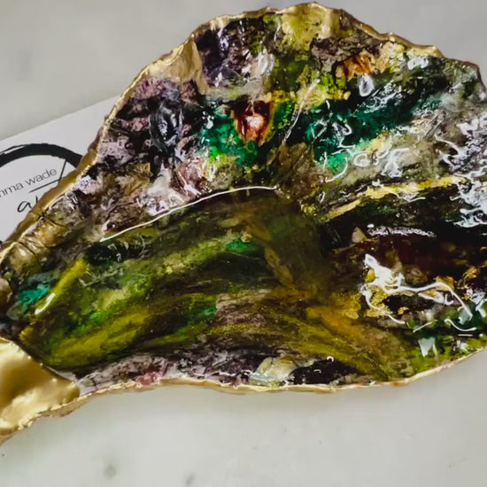 Hand Painted Ocean Oyster Trinket Shell Dish: Shell Jewellery Tray | Lagoon Sea Art | Handmade in UK