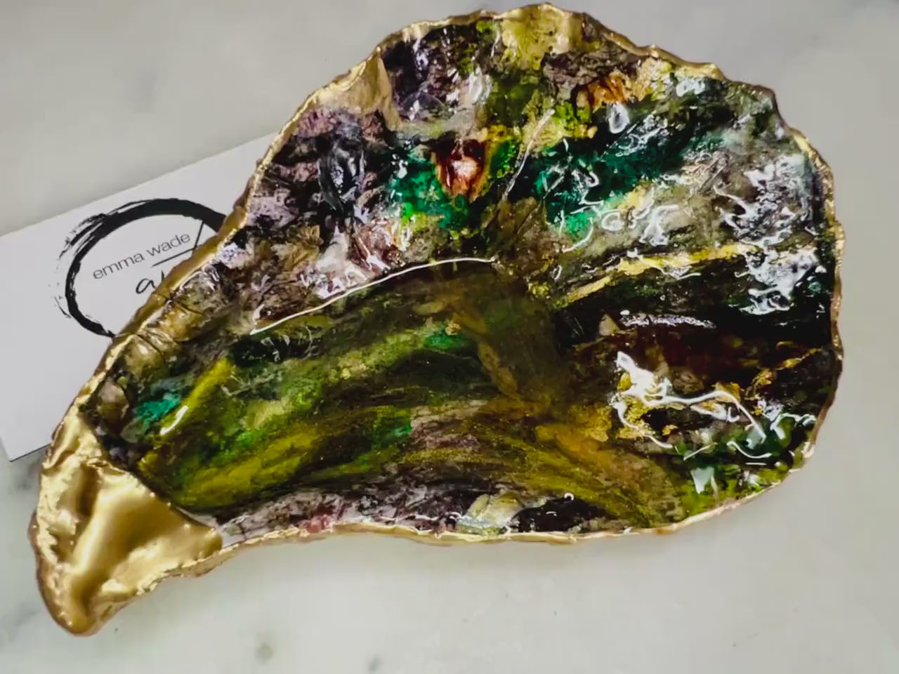 Hand Painted Ocean Oyster Trinket Shell Dish: Shell Jewellery Tray | Lagoon Sea Art | Handmade in UK