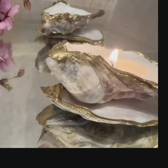 Pair of Hand Poured Dorset Oyster Shell Candles: Gold Leaf Coastal Decor, Coastal Decor, 3 scents available