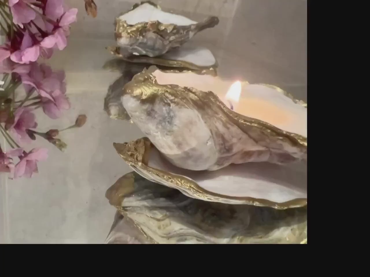 Pair of Hand Poured Dorset Oyster Shell Candles: Gold Leaf Coastal Decor, Coastal Decor, 3 scents available