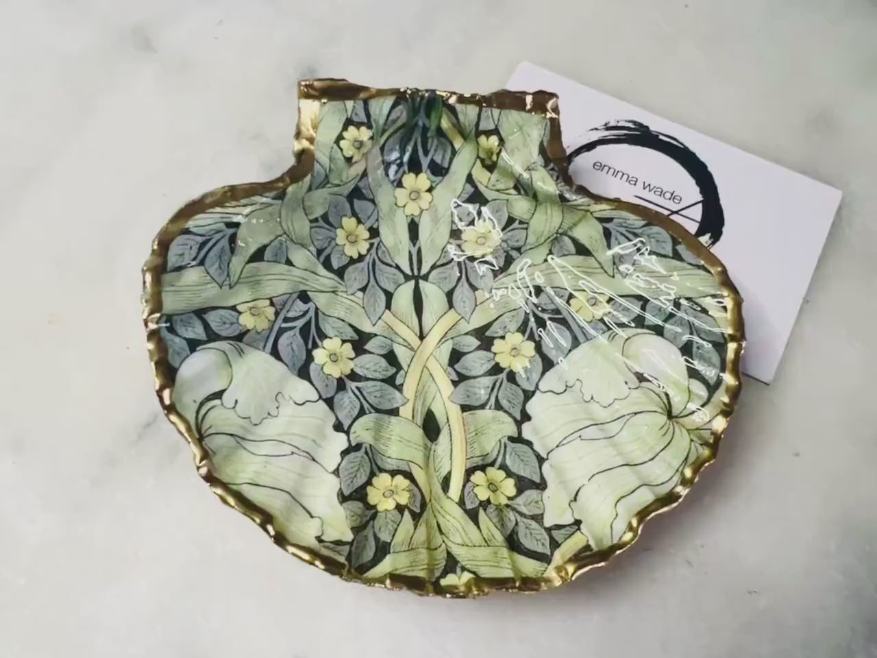 William Morris Pimpernel UK Scallop Shell Dish: Gilded Gold Leaf Jewelry Trinket Dish, Heritage Gift, Floral Gift