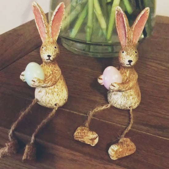 Shelf Sitting Easter Bunny: Hand Finished Polyresin Decor with Jute Legs