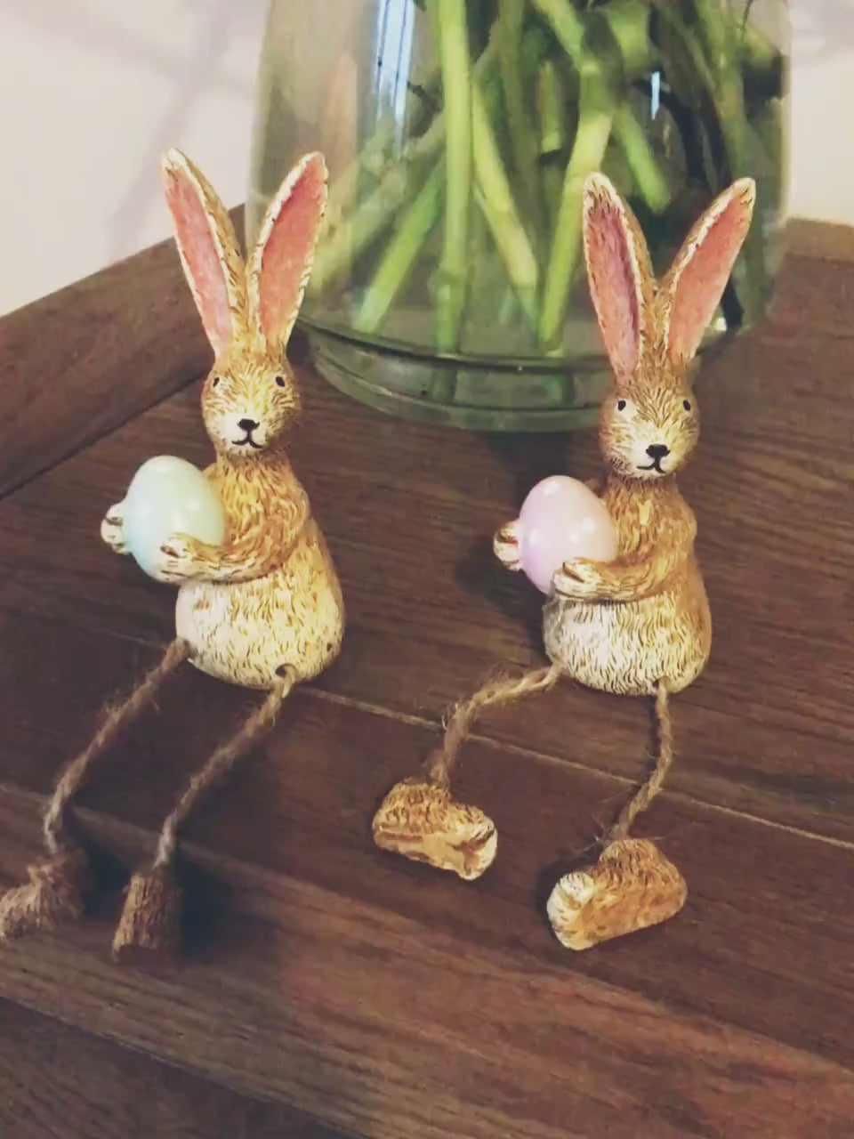 Shelf Sitting Easter Bunny: Hand Finished Polyresin Decor with Jute Legs