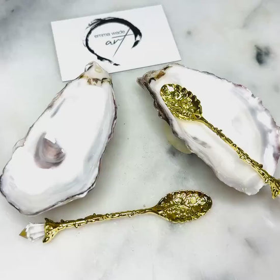 Pair of Natural Oyster Shell on a Limpet Shell Stand Salt and Pepper Gift Set, Add on Spoons, Dorset Shell Pinch pots, Original Coastal Gift