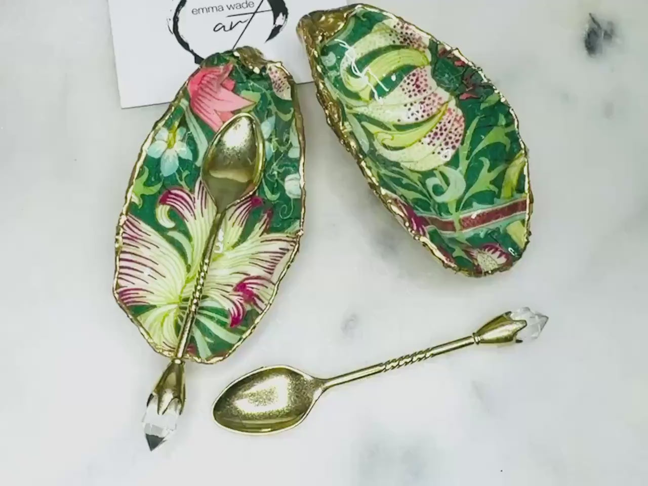 William Morris Leicester Oyster Shell Salt Pepper Dishes | Gilded Gold Leaf Cruet Set, Dorset Coastal Decor, Table Decor, Host Gift