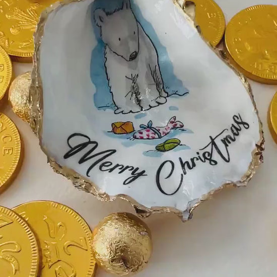 Dorset Oyster Shell Christmas Ornament: Handcrafted Bear Tree Bauble, Gilded with Gold Leaf
