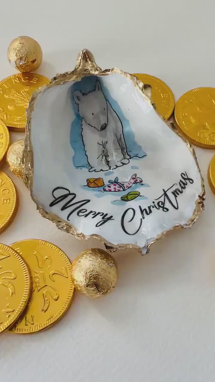 Dorset Oyster Shell Christmas Ornament: Handcrafted Bear Tree Bauble, Gilded with Gold Leaf