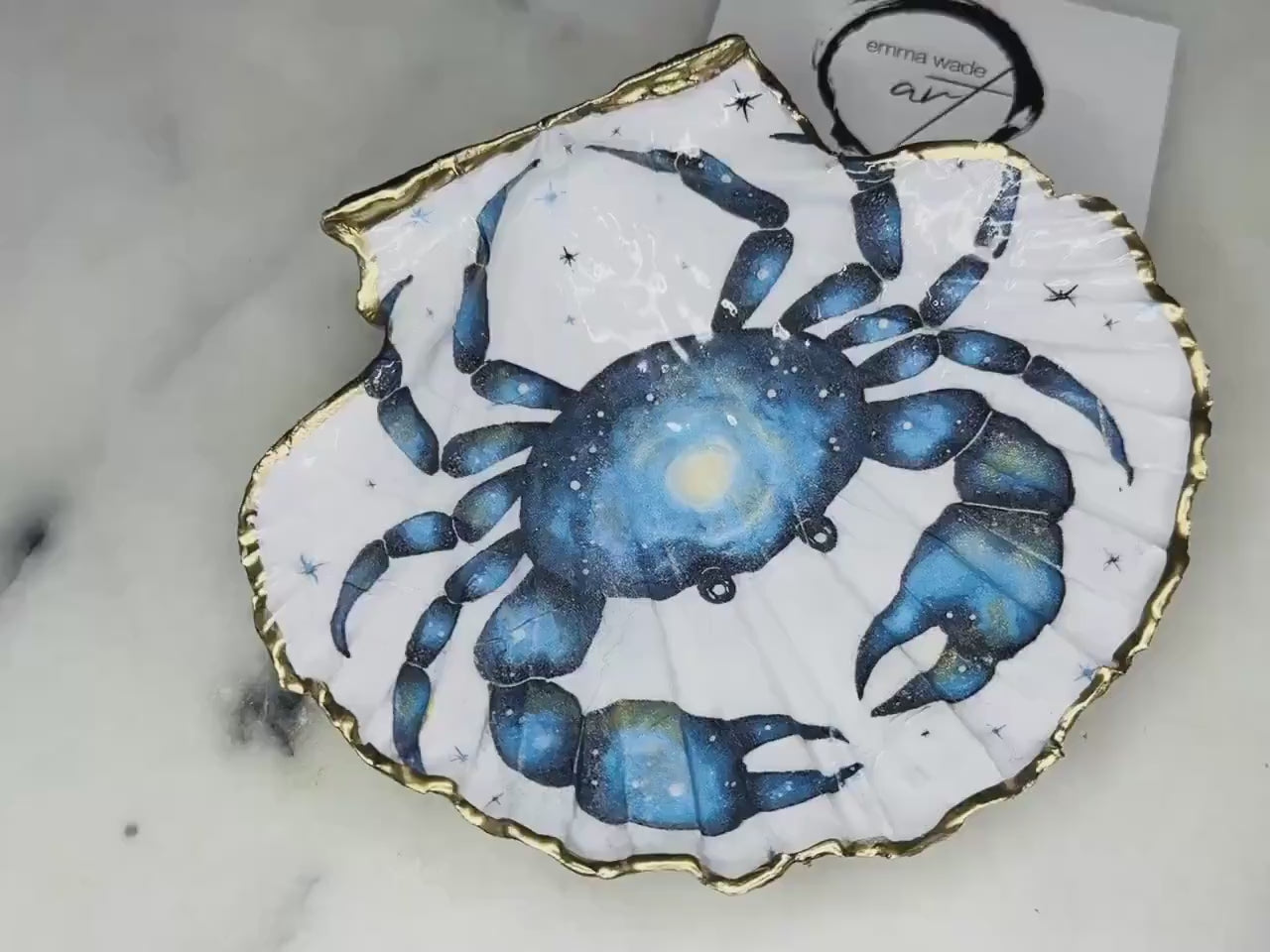 Hand Illustrated Blue Octopus Scallop Shell Trinket Dish: Shell Ring Tray | Coastal Decor | Beach Gift