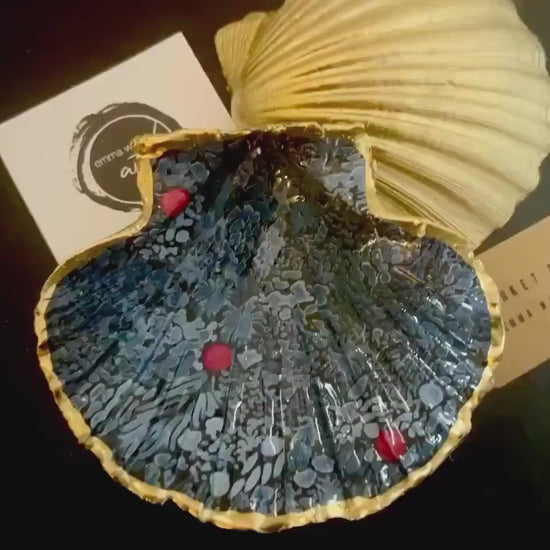Marimekko Floral Scallop Shell Trinket Dish: Hand-Gilded Gold Leaf Jewelry Ring Dish, Coastal Decor, Coastal Wedding Gift