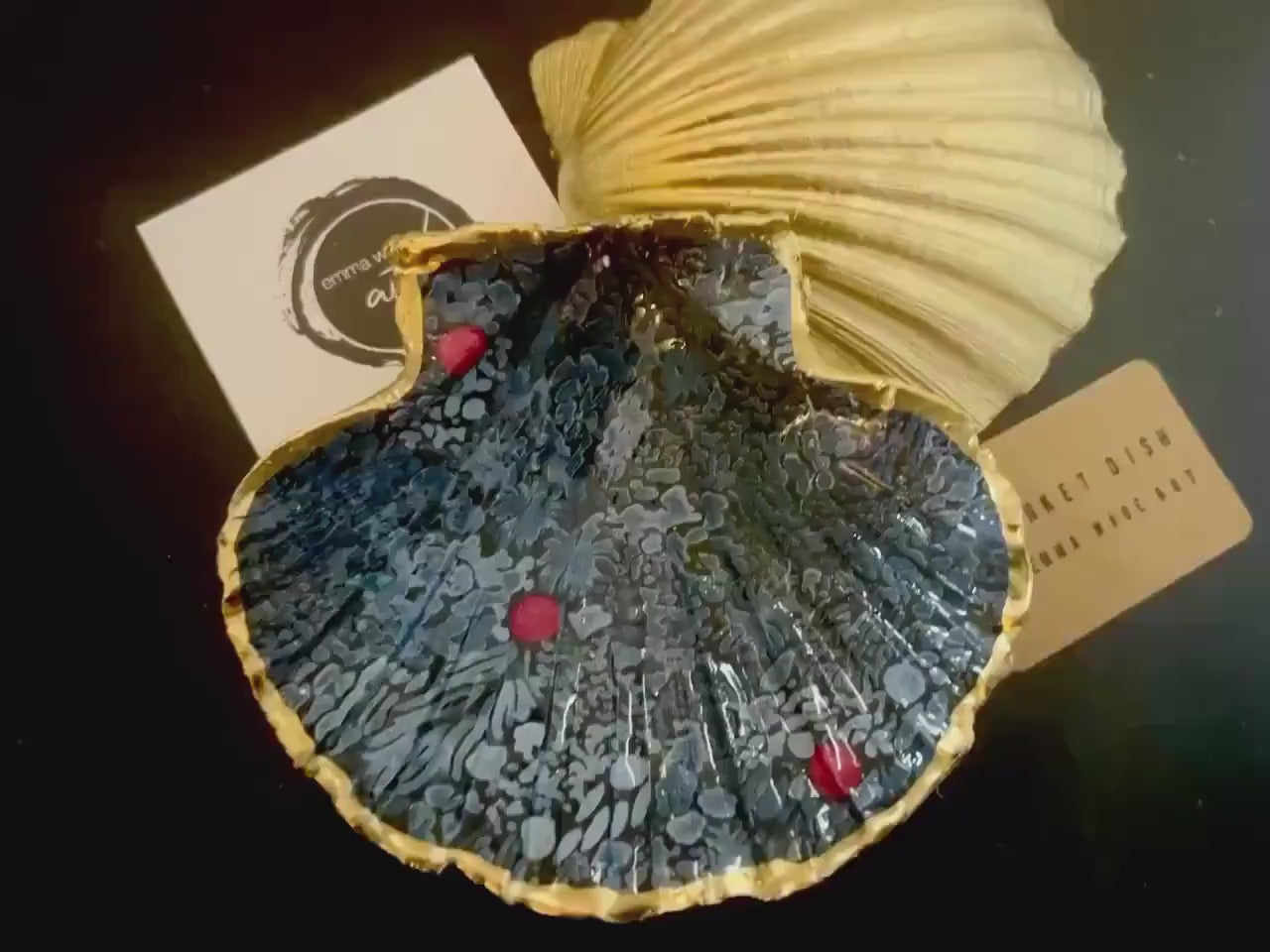 Marimekko Floral Scallop Shell Trinket Dish: Hand-Gilded Gold Leaf Jewelry Ring Dish, Coastal Decor, Coastal Wedding Gift