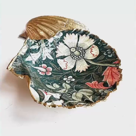 William Morris Compton Shell Dish | Gold Gilded Jewellery Tray | Botanical Ring Holder | Coastal Decor Gift | Handmade Shell Trinket Dish