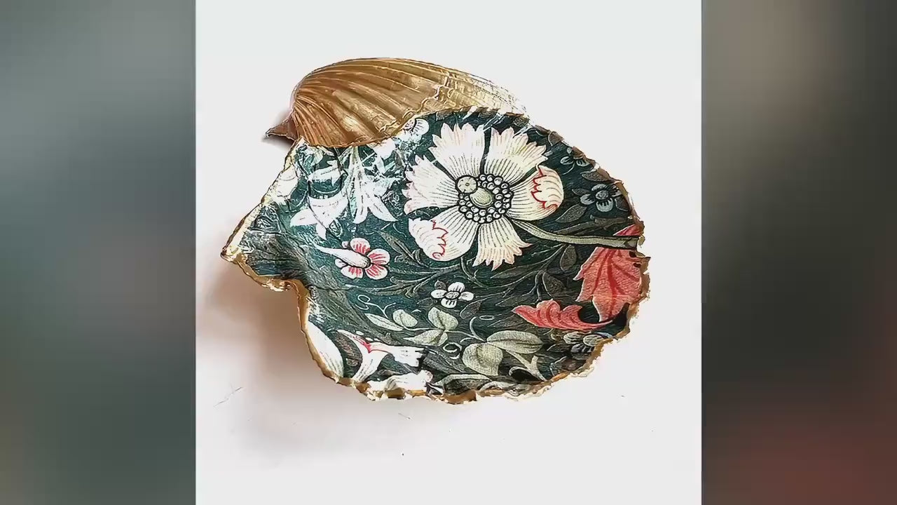 William Morris Compton Shell Dish | Gold Gilded Jewellery Tray | Botanical Ring Holder | Coastal Decor Gift | Handmade Shell Trinket Dish