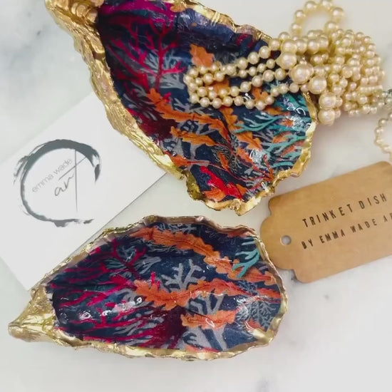Sea Coral Oyster Shell Trinket Dish | Gold Leaf Jewellery Holder | Coastal Ring Dish | Ocean Inspired Decor