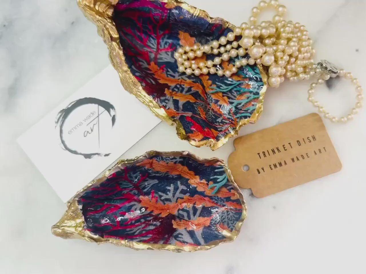 Sea Coral Oyster Shell Trinket Dish | Gold Leaf Jewellery Holder | Coastal Ring Dish | Ocean Inspired Decor