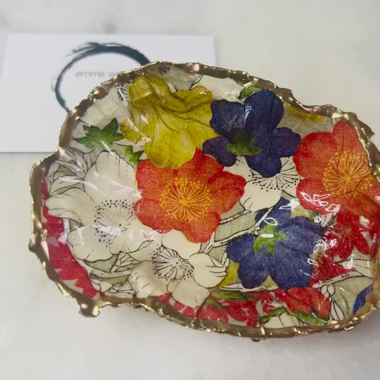 Japanese Floral Oyster Shell Trinket Dish: Gold Gilded Shell Ring Dish, Wedding Gift Idea, Coastal Decor