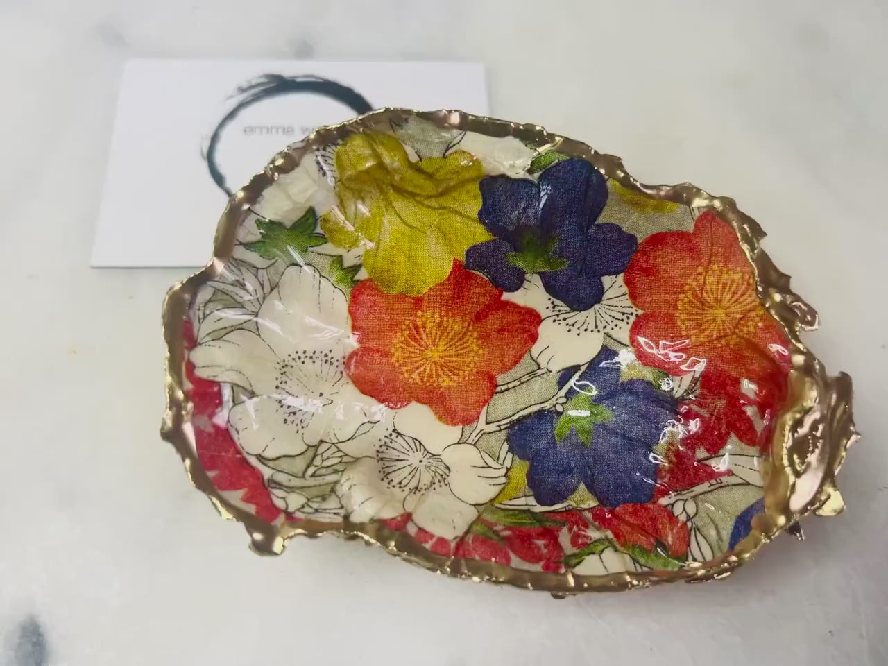 Japanese Floral Oyster Shell Trinket Dish: Gold Gilded Shell Ring Dish, Wedding Gift Idea, Coastal Decor