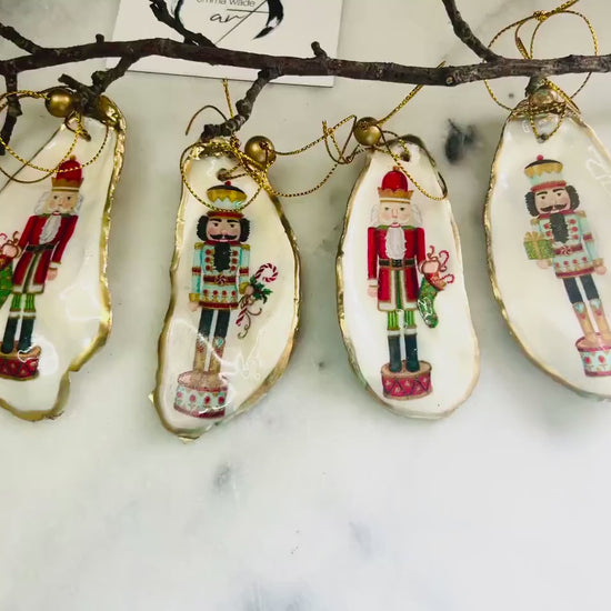 Nutcracker Oyster Shell Christmas Ornament | Coastal Tree Decoration | Handmade Dorset Shell Christmas Gift, sold individually or as a set