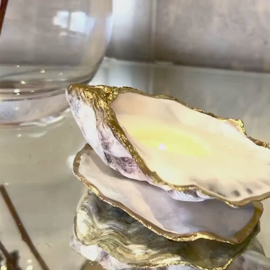 Luxury Oyster Shell Candle | Hand Poured Coastal Candle with Gold Leaf | Dorset Oyster Shell Decor Gift | Scent Options Available