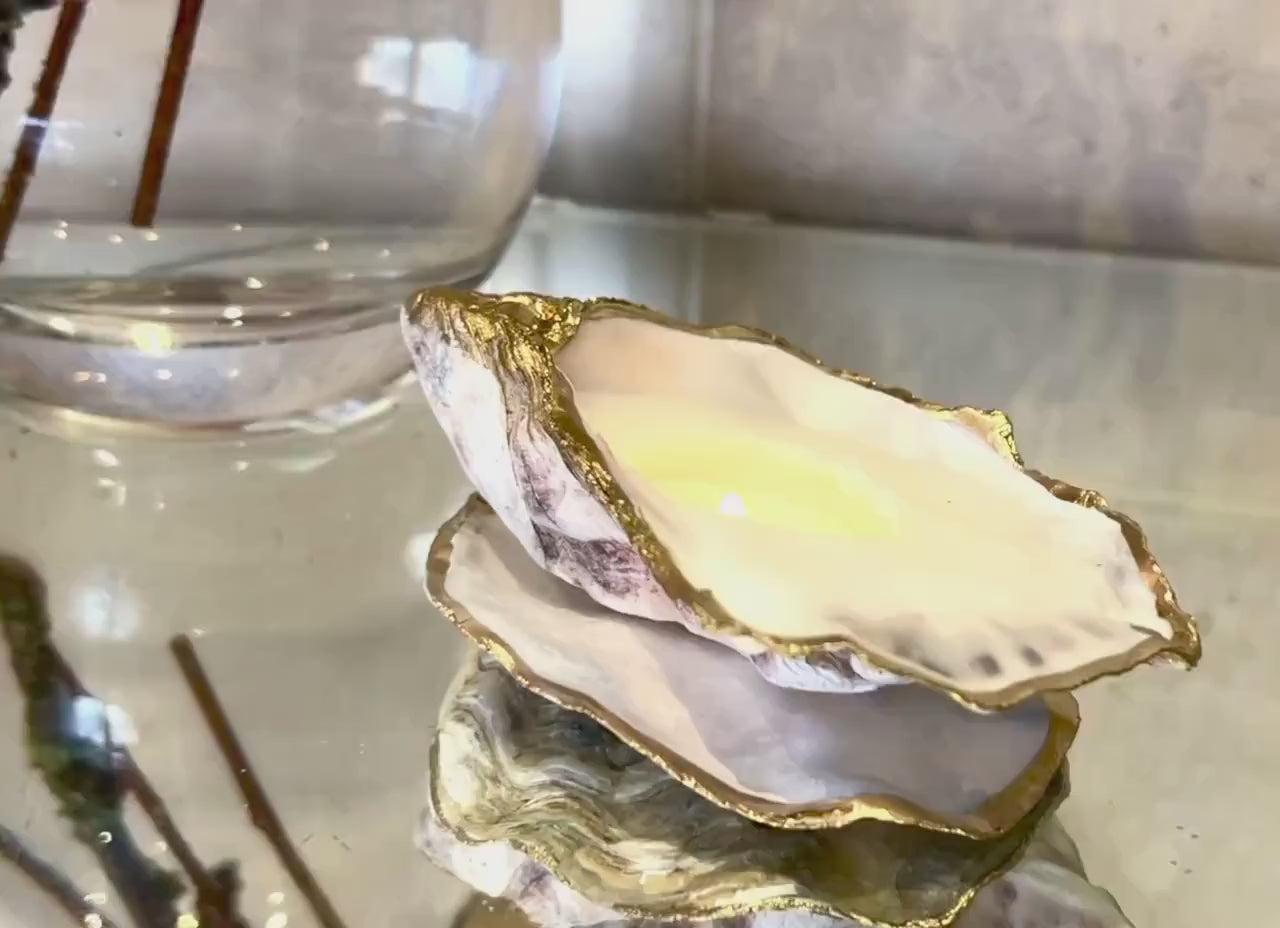 Luxury Oyster Shell Candle | Hand Poured Coastal Candle with Gold Leaf | Dorset Oyster Shell Decor Gift | Scent Options Available