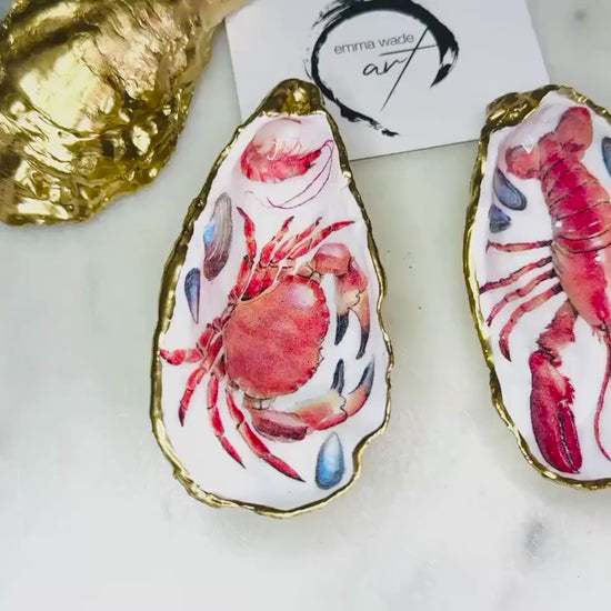 Hand-Gilded Oyster Shell Trinket Dish | Crab & Lobster Coastal Decor | Gold Leaf Jewellery Dish, Nautical Gift, Coastal Host gift