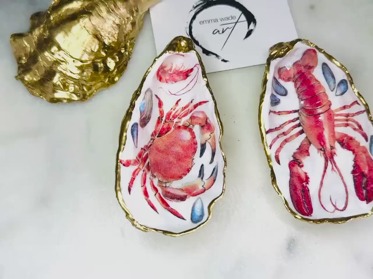 Hand-Gilded Oyster Shell Trinket Dish | Crab & Lobster Coastal Decor | Gold Leaf Jewellery Dish, Nautical Gift, Coastal Host gift